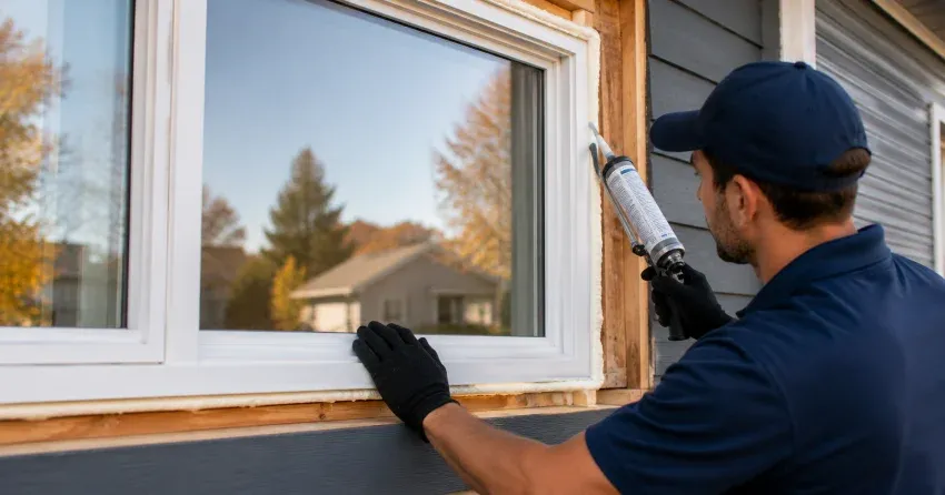 technician installing a new vinyl window in Pickering