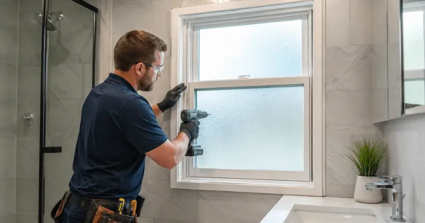 frosted glass installation bathroom window in Thompson