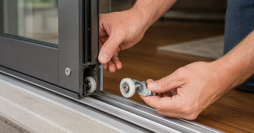 sliding door alignment Dunbarton, Pickering technician adjusting roller track