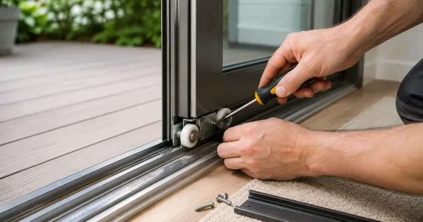 sliding door fix Pickering technician diagnosing track issue