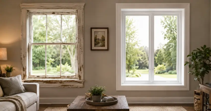 side by side comparison of old and new window in Pickering