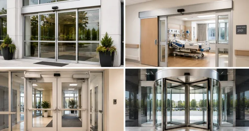 automatic door services technician completing system diagnostic in Pickering